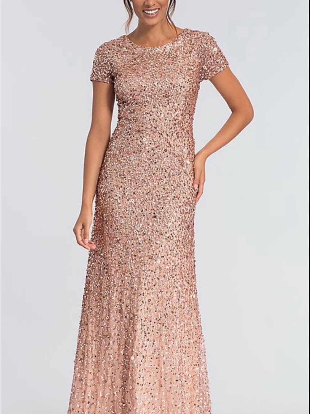 Adrianna Papell Rose Gold Sequin Maxi Dress